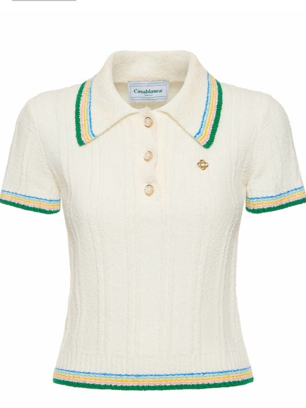Casablanca Cream Short-Sleeve Polo Top with Multicolor Trim